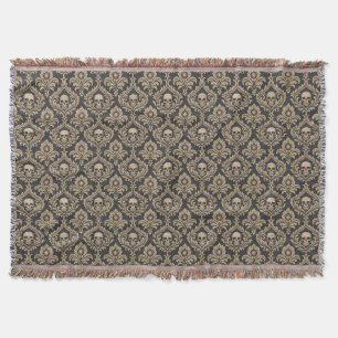 Gothic Elegance Skull Damask Throw Blanket
