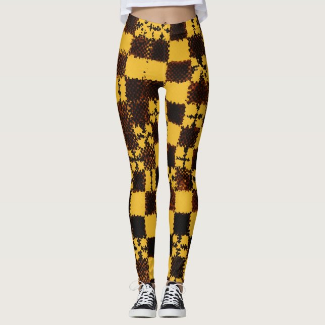 "Gothic Elegance: Yellow Chequerboard Design" Leggings (Front)