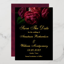 Gothic Elegant Floral Black Gold Save The Date