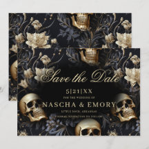 Gothic Elegant Floral Skulls Gold Wedding