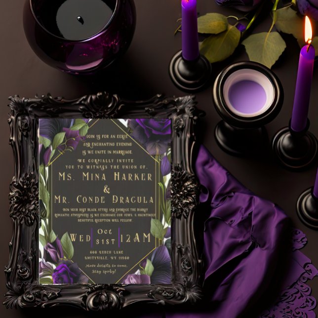 Gothic Elegant Floral Violet Purple Wedding  Invitation (Creator Uploaded)