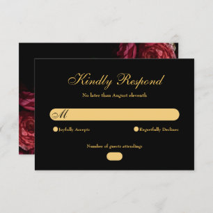 Gothic Elegant Rose Moody Floral Black Wedding RSVP Card
