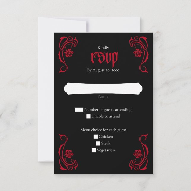 Gothic Elegant Roses Wedding RSVP Card (Front)
