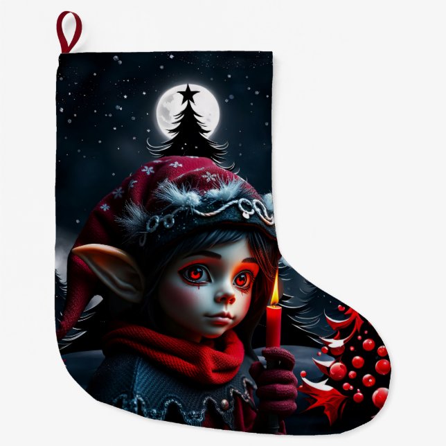 Gothic elf magic under the full moon. large christmas stocking (Front)
