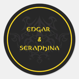 Gothic Emblem Black and Gold Classic Round Sticker