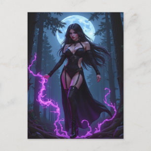 Gothic Enchantress Purple Lightning Moon Halloween Holiday Postcard