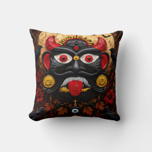 Gothic Evil Eye Halloween Drishti Bommai Folk Art Throw Pillow