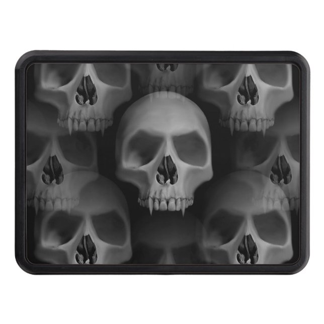 Gothic evil fanged skulls trailer hitch cover (Front)