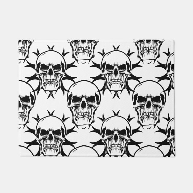  Gothic Evil Skulls BLACK AND WHITE  Doormat (Front)