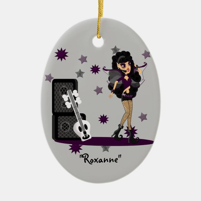 Gothic Faerie with Skull Guitar Ceramic Ornament (Front)
