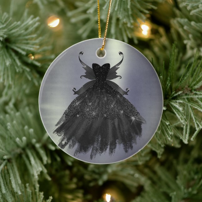 Gothic Fairy Black Gown | Vampy Glam Goth Sheen Ceramic Ornament (Tree)