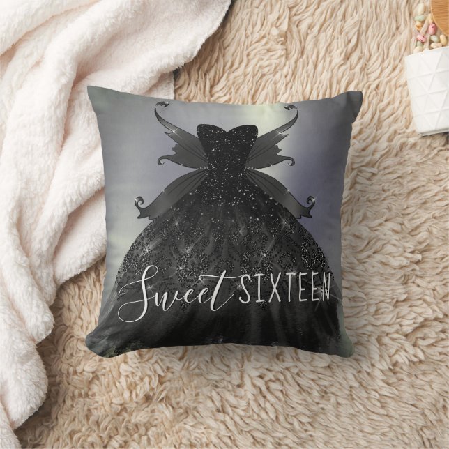 Gothic Fairy Black Gown | Vampy Goth Glam Sheen Throw Pillow (Blanket)