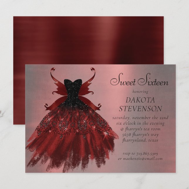 Gothic Fairy Crimson Gown | Deep Radiant Red Sheen Invitation (Front/Back)