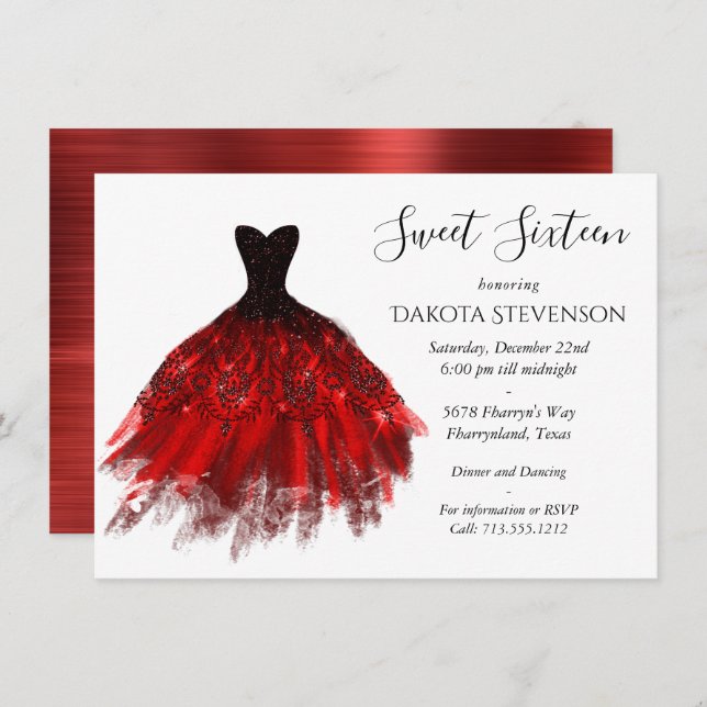 Gothic Fairy Crimson Gown | Deep Radiant Red Sheen Invitation (Front/Back)