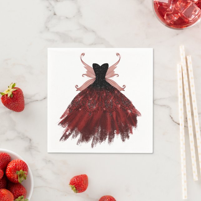 Gothic Fairy Crimson Gown | Deep Radiant Red Sheen Napkin (Insitu)