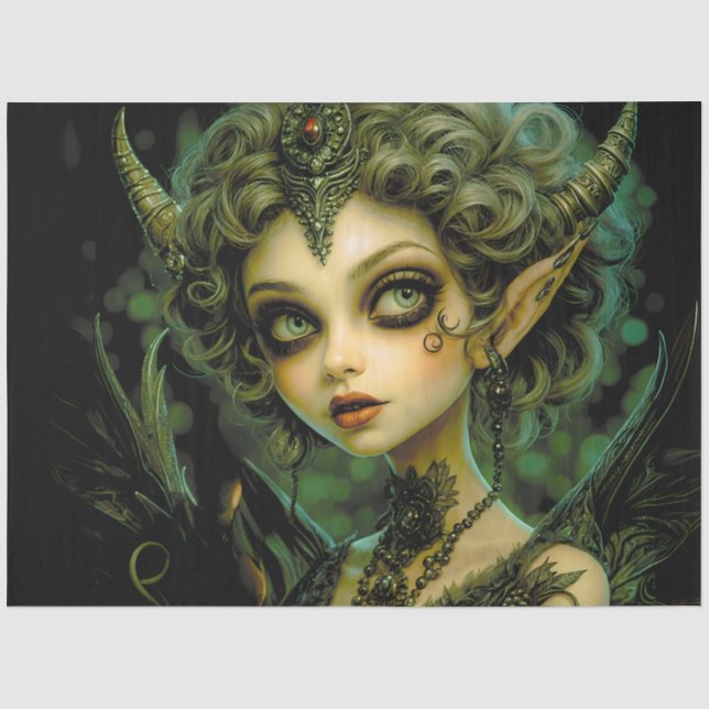 Gothic Fairy Demon with Horns Halloween Tissue Paper (Front)