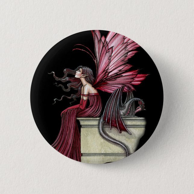 Gothic Fairy Dragon Pin, Button (Front)