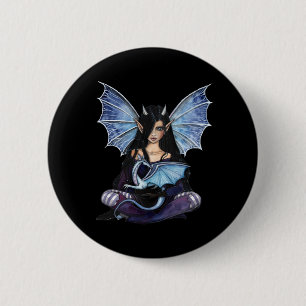 Gothic Fairy Dragon Pin, Button by Molly Harrison
