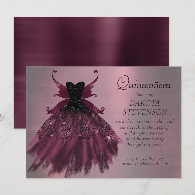 Gothic Fairy Fuchsia Gown | Punk Rock Pink Magenta Invitation (Front/Back)
