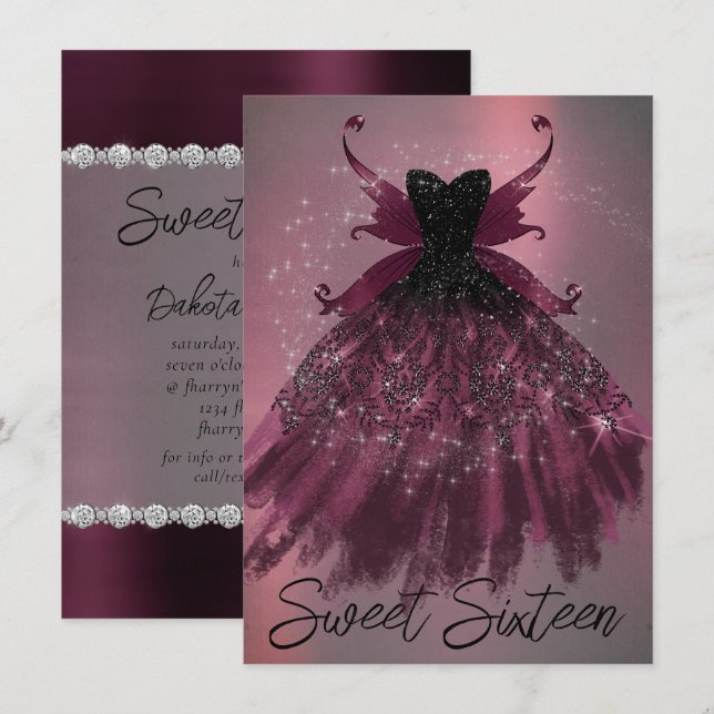 Gothic Fairy Fuchsia Gown | Punk Rock Pink Magenta Invitation (Front/Back)