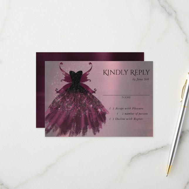 Gothic Fairy Fuchsia Gown | Punk Rock Pink Magenta RSVP Card (Front/Back In Situ)