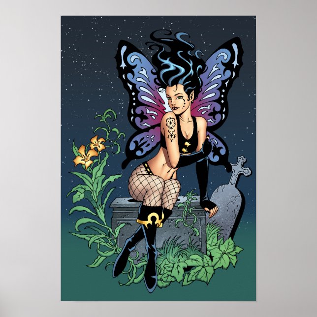 Gothic Fairy Grave Sitting with Tears by Al Rio Poster (Front)