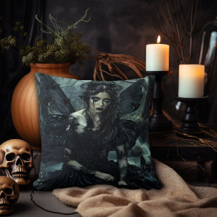 Gothic Fairy in Black Lace Throw Pillow