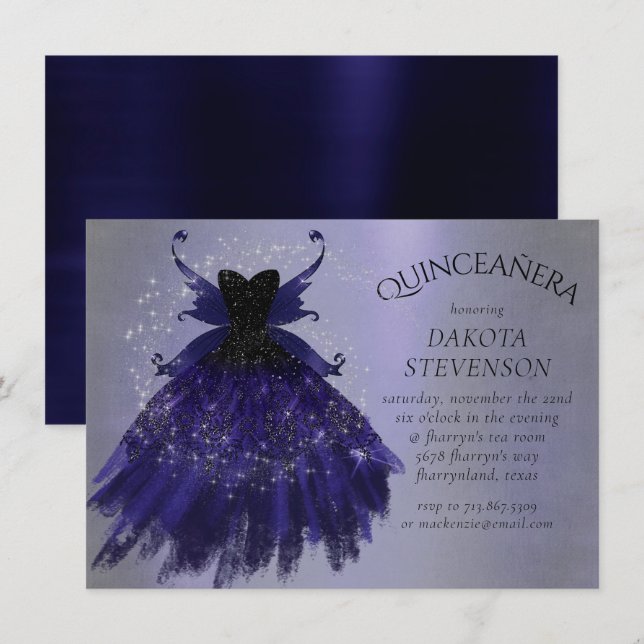 Gothic Fairy Indigo Gown | Deep Royal Purple Sheen Invitation (Front/Back)
