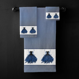 Gothic Fairy Navy Gown Deep Cobalt Blue Sheen Bath Towel Set