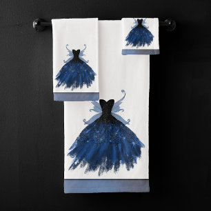 Gothic Fairy Navy Gown   Deep Cobalt Blue Sheen Bath Towel Set