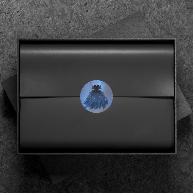 Gothic Fairy Navy Gown | Deep Cobalt Blue Sheen Classic Round Sticker (Creator Uploaded)