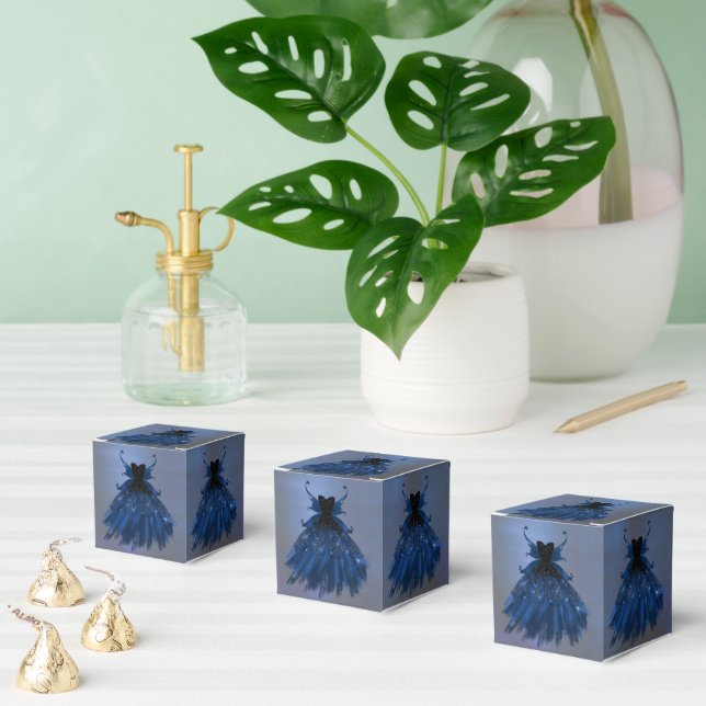 Gothic Fairy Navy Gown | Deep Cobalt Blue Sheen Favor Box (Multiple)