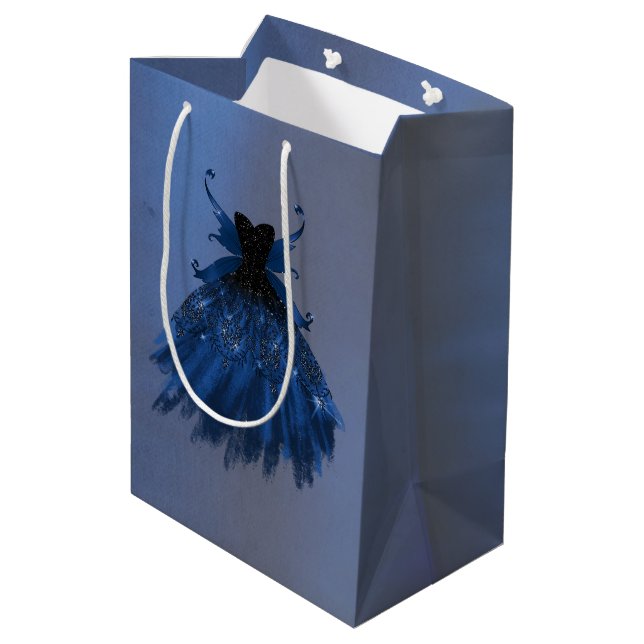 Gothic Fairy Navy Gown | Deep Cobalt Blue Sheen Medium Gift Bag (Back Angled)