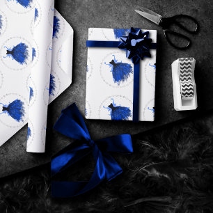 Gothic Fairy Navy Gown Deep Cobalt Blue Sheen Wrapping Paper