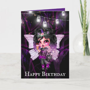 Gothic fairy purple string lights anime birthday card