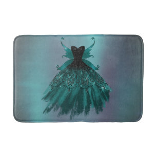 Gothic Fairy Teal Gown Deep Midnight Green Sheen Bath Mat