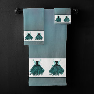 Gothic Fairy Teal Gown   Deep Midnight Green Sheen Bath Towel Set