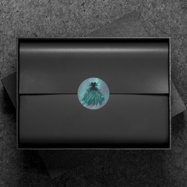 Gothic Fairy Teal Gown | Deep Midnight Green Sheen Classic Round Sticker (Creator Uploaded)