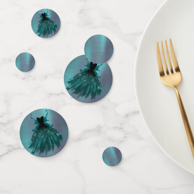 Gothic Fairy Teal Gown | Deep Midnight Green Sheen Confetti (Group)