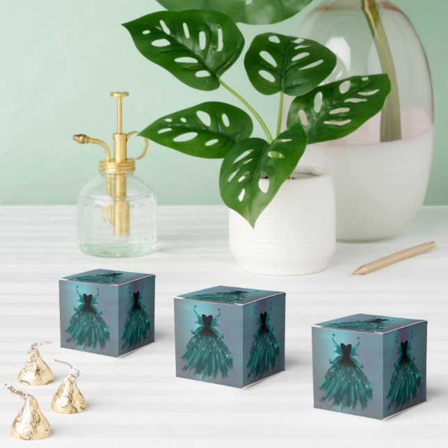 Gothic Fairy Teal Gown | Deep Midnight Green Sheen Favor Box (Multiple)