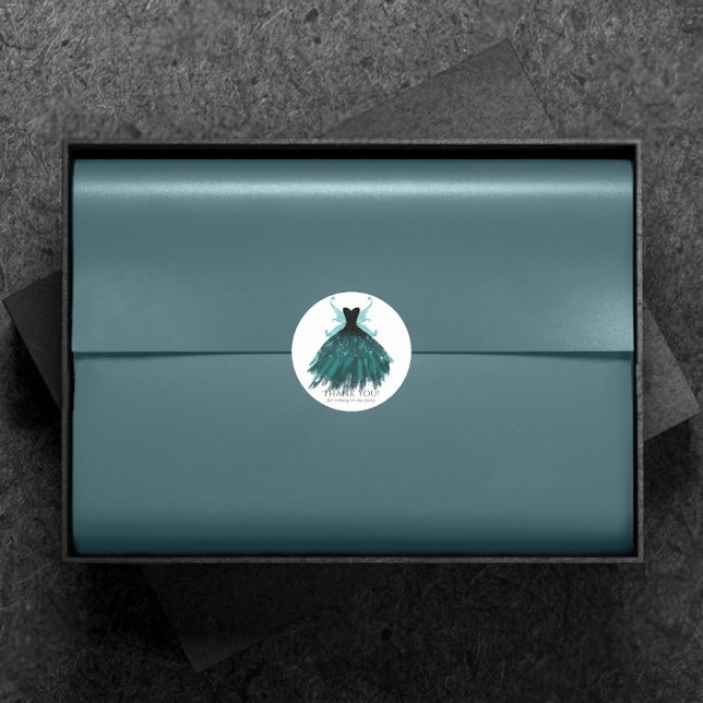 Gothic Fairy Teal Gown | Midnight Green Thank You Classic Round Sticker (Creator Uploaded)