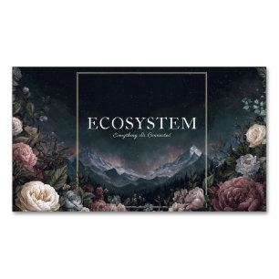 Gothic Fairytale Rose Frame Starry Night Mountain Magnetic Business Card