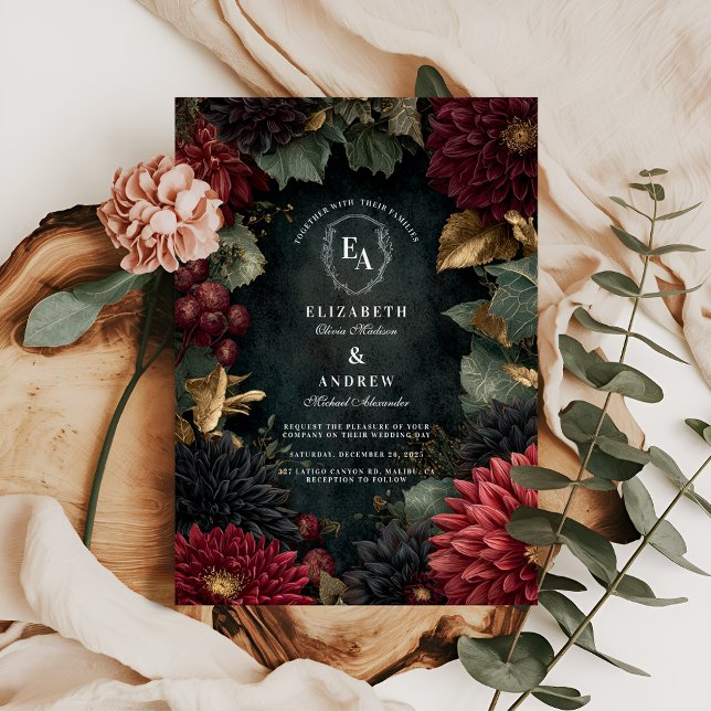 Gothic Fall Dahlia Wedding Invitation (Creator Uploaded)