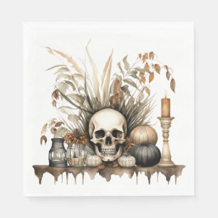 Gothic Fall – Skull and Pampas Grass Party Napkin