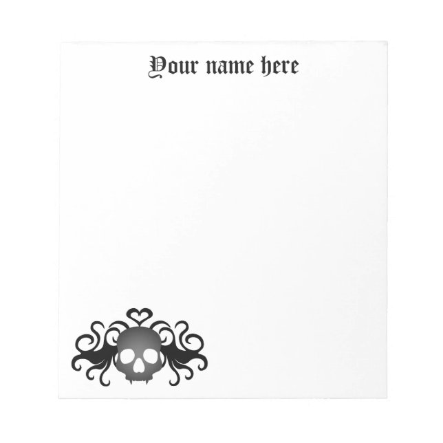 Gothic fanged skull black and grey notepad (Front)