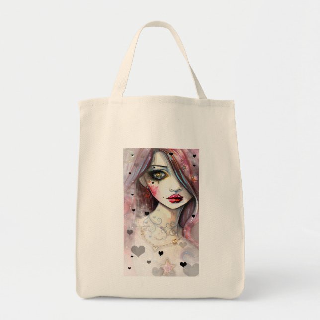 Gothic Fantasy Art Girl with Hearts Tote Bag (Front)