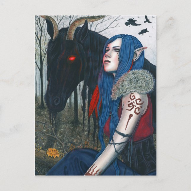 Gothic Fantasy Art Post Card Pooka Horse Elf (Front)