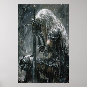 Gothic Fantasy Art Poster: Silver-Haired Undead Fe Poster