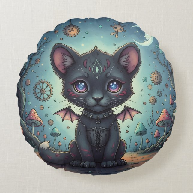 Gothic Fantasy Baby KitBat Round Pillow (Front)