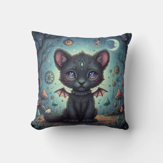 Gothic Fantasy Baby KitBat Throw Pillow (Front)